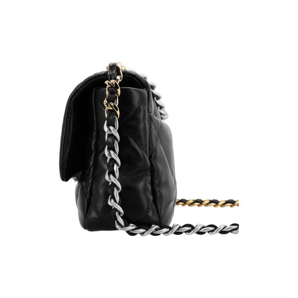 Chanel 19 Silver Hardware Handbag Black 