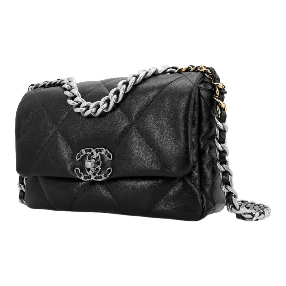 Chanel 19 Silver Hardware Handbag Black 