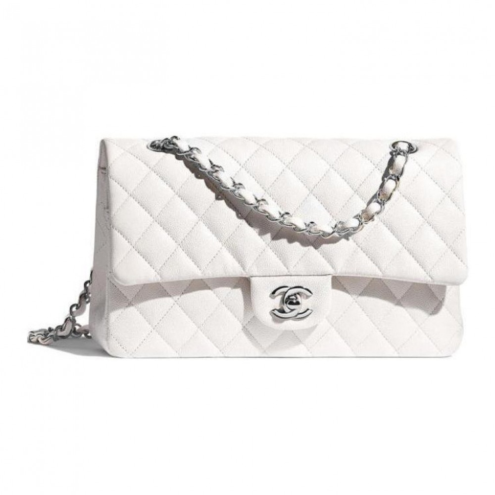 Chanel Grained Calfskin Classic Handbag White