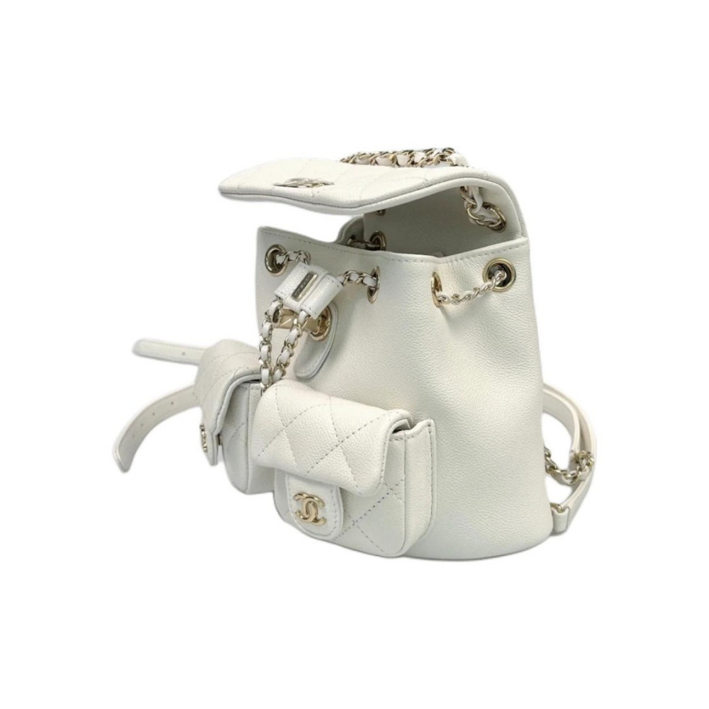 Chanel Grained Calfskin Backpack White