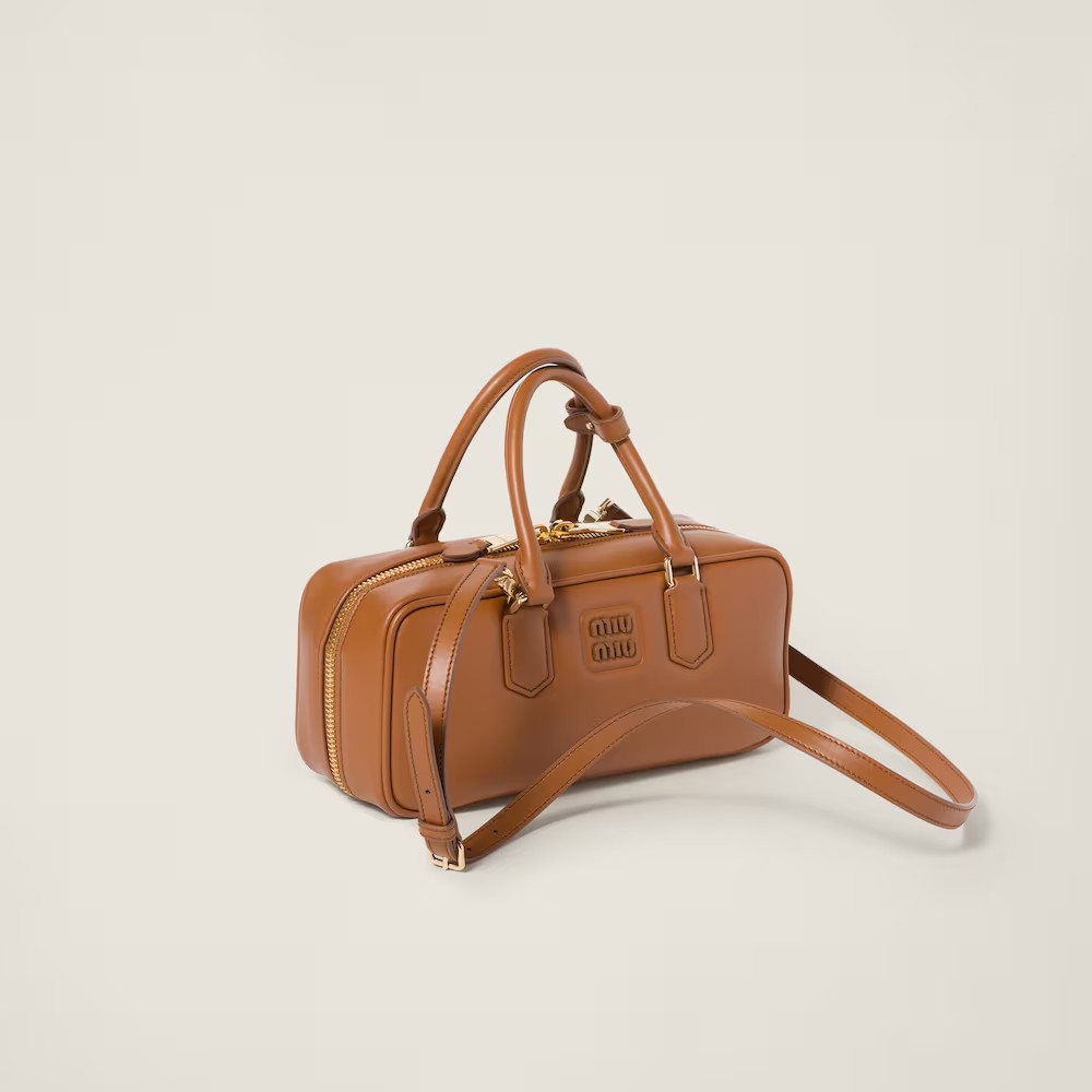 Arcadie Leather Large Handbag Cognac Color