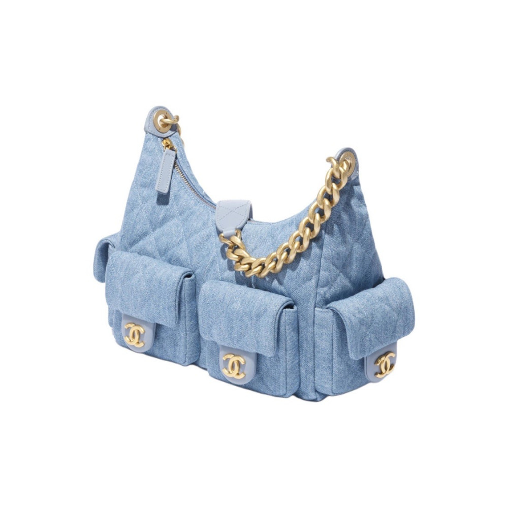 Chanel 25C Washed Denim Hobo Bag Blue