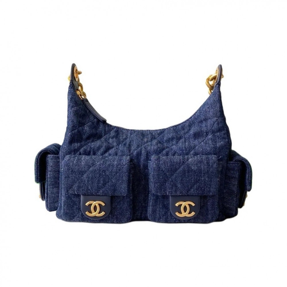 Chanel 25Cwashed Denim Hobo Bag Dark Blue