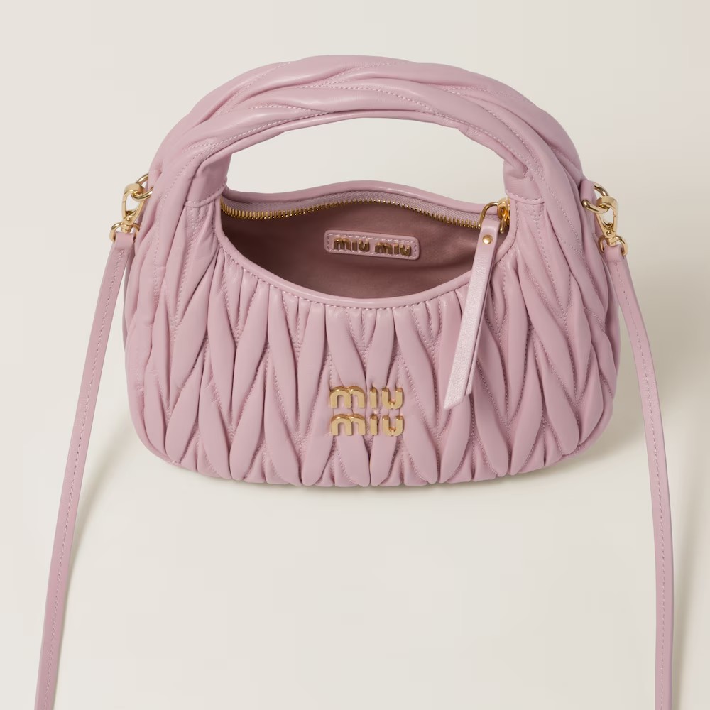 Wander Matelassé Soft Lamb Nappa Small Crescent Moon Bag Snow Pink