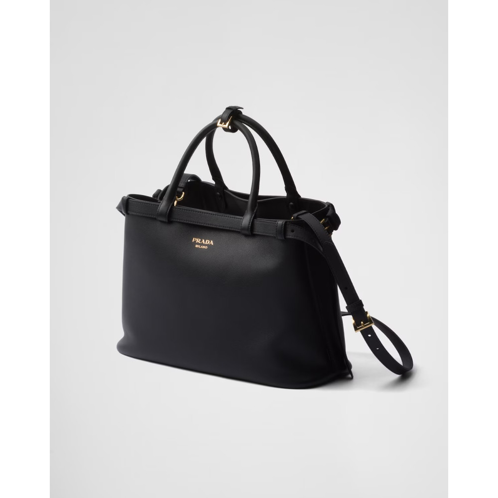 Prada Buckle Medium Leather Double-Belted Handbag