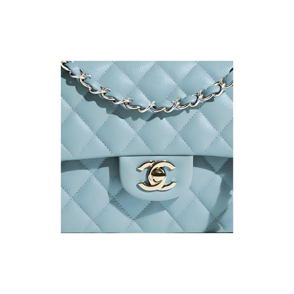 Chanel Grained Calfskin Classic Handbag Bule