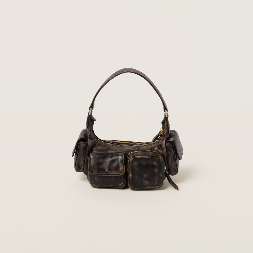 Soft Lamb Nappa Pocket Handbag Coffee Brown
