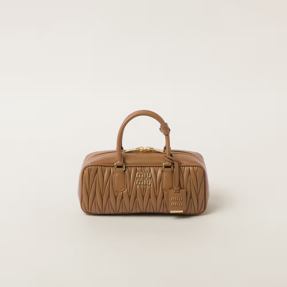 Arcadie Matelassé Large Soft Lamb Leather Handbag Caramel Color