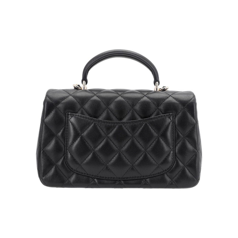 Chanel Mini Flap Bag With Top Hansle In Pearly Lambskin Black