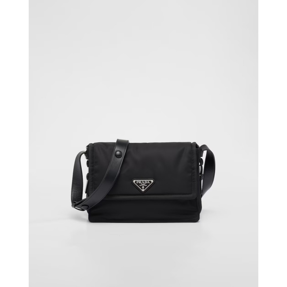 Small-Filled Re-Nylon Shoulder Bag Black