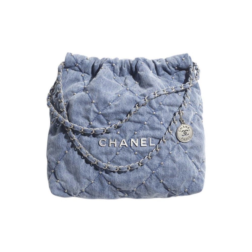 24S Chanel 22 Handbag Denim With Rivet 