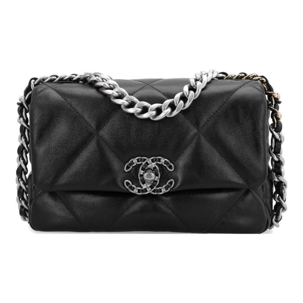 Chanel 19 Silver Hardware Handbag Black 