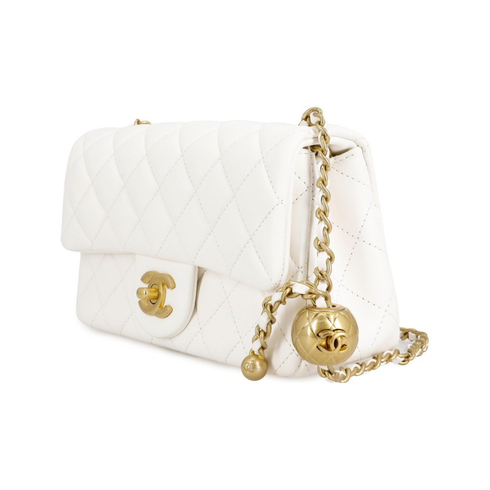 Chanel Flap Bag Gold Ball White