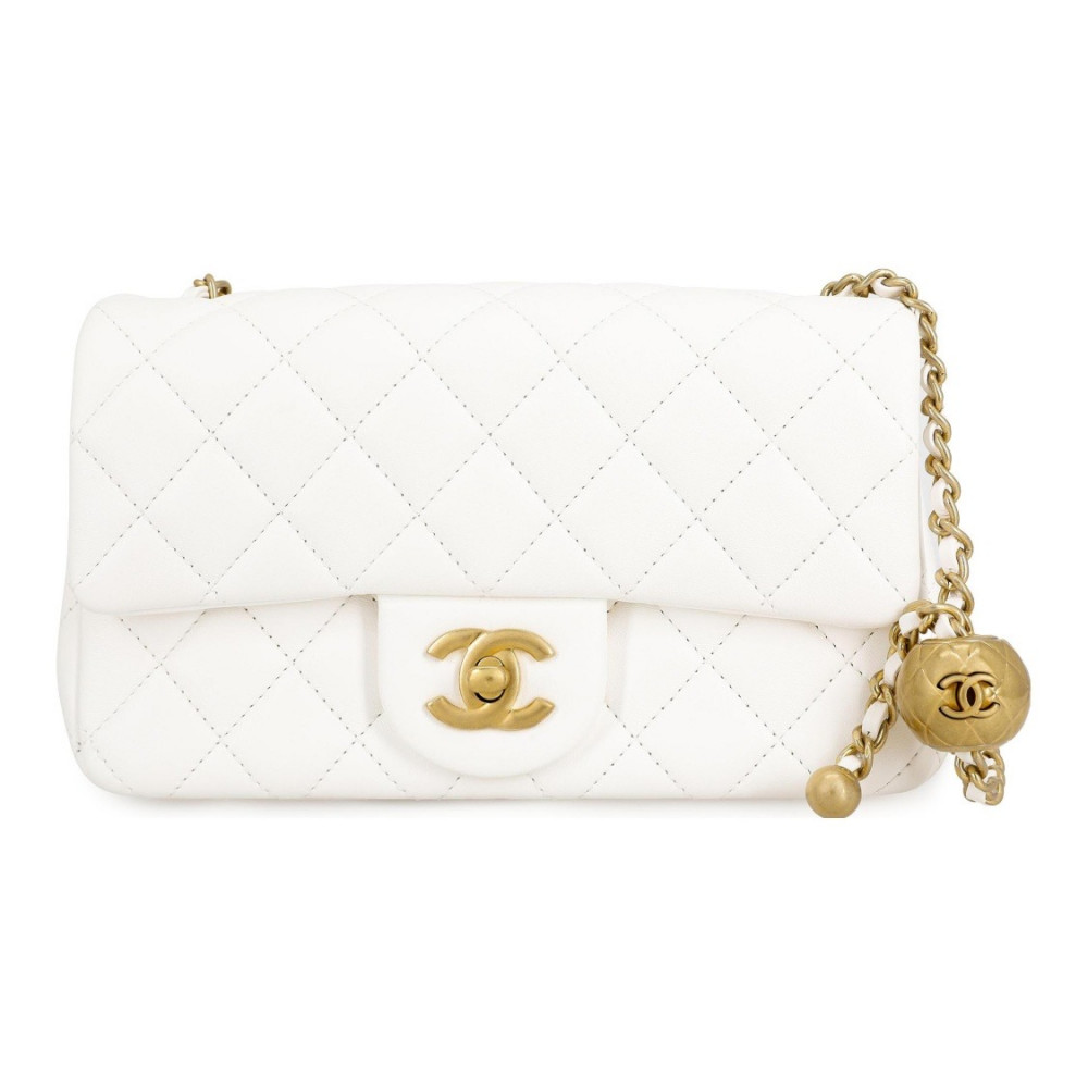 Chanel Flap Bag Gold Ball White