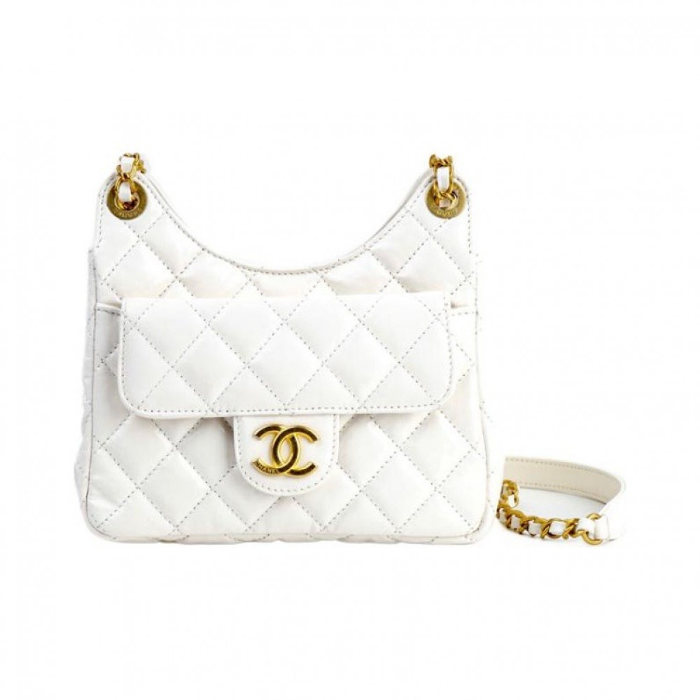 Chanel Shiny Crumpled Calfskin Hobo Handbag
