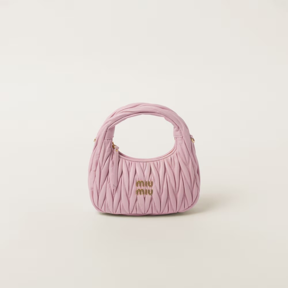 Wander Matelassé Soft Lamb Nappa Small Crescent Moon Bag Snow Pink