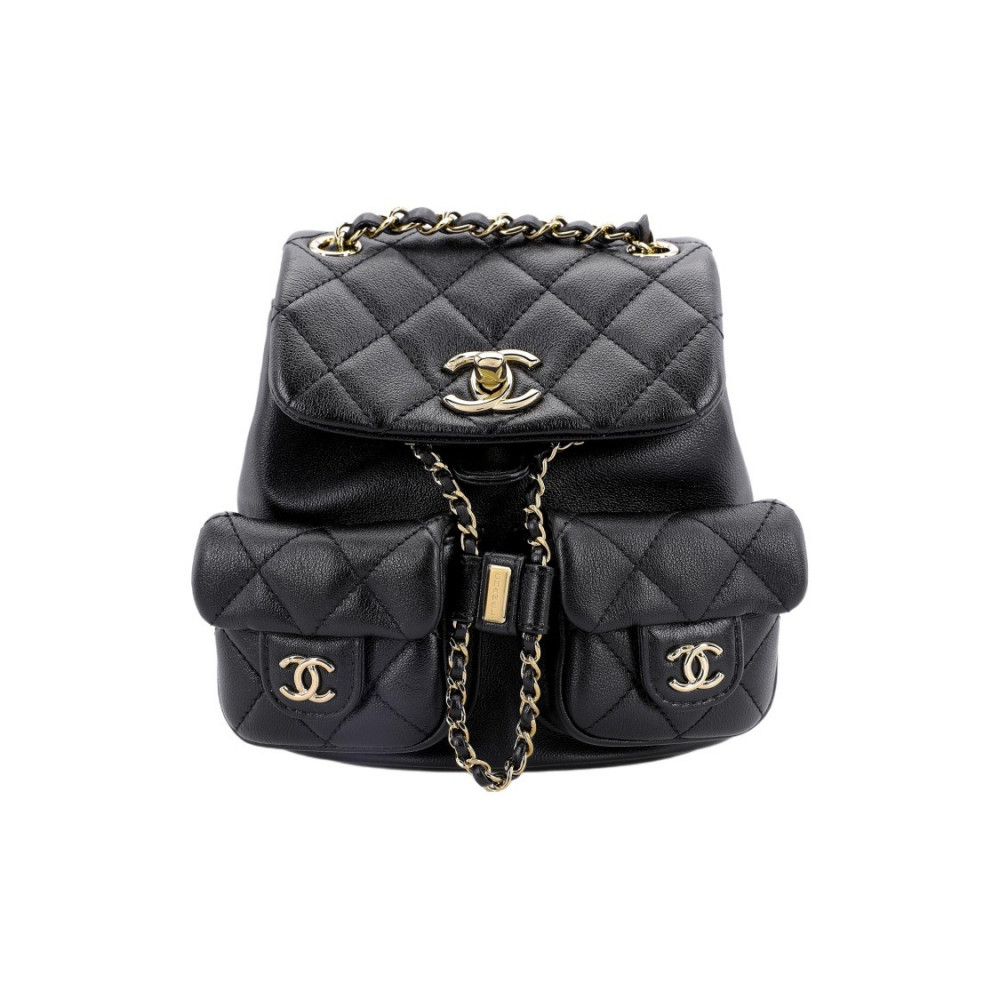 Chanel Grainer Shiny Calfskin Backpack  Black