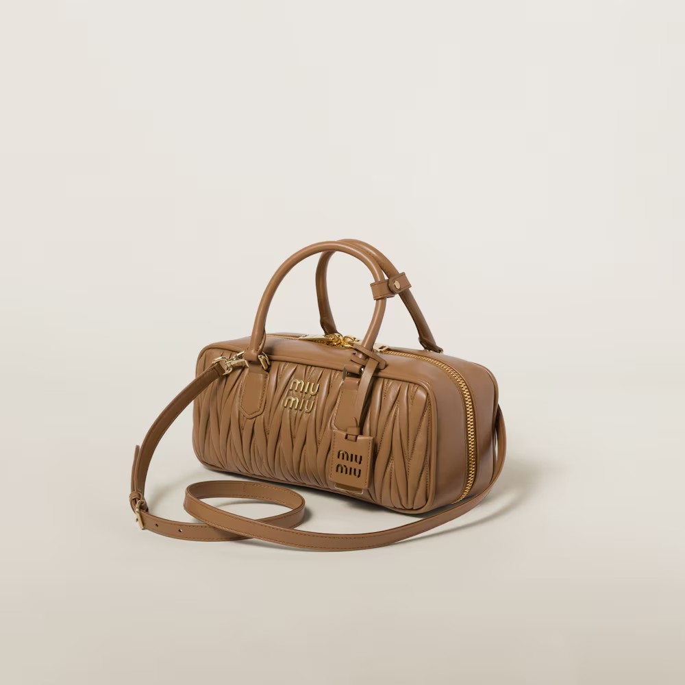 Arcadie Matelassé Large Soft Lamb Leather Handbag Caramel Color