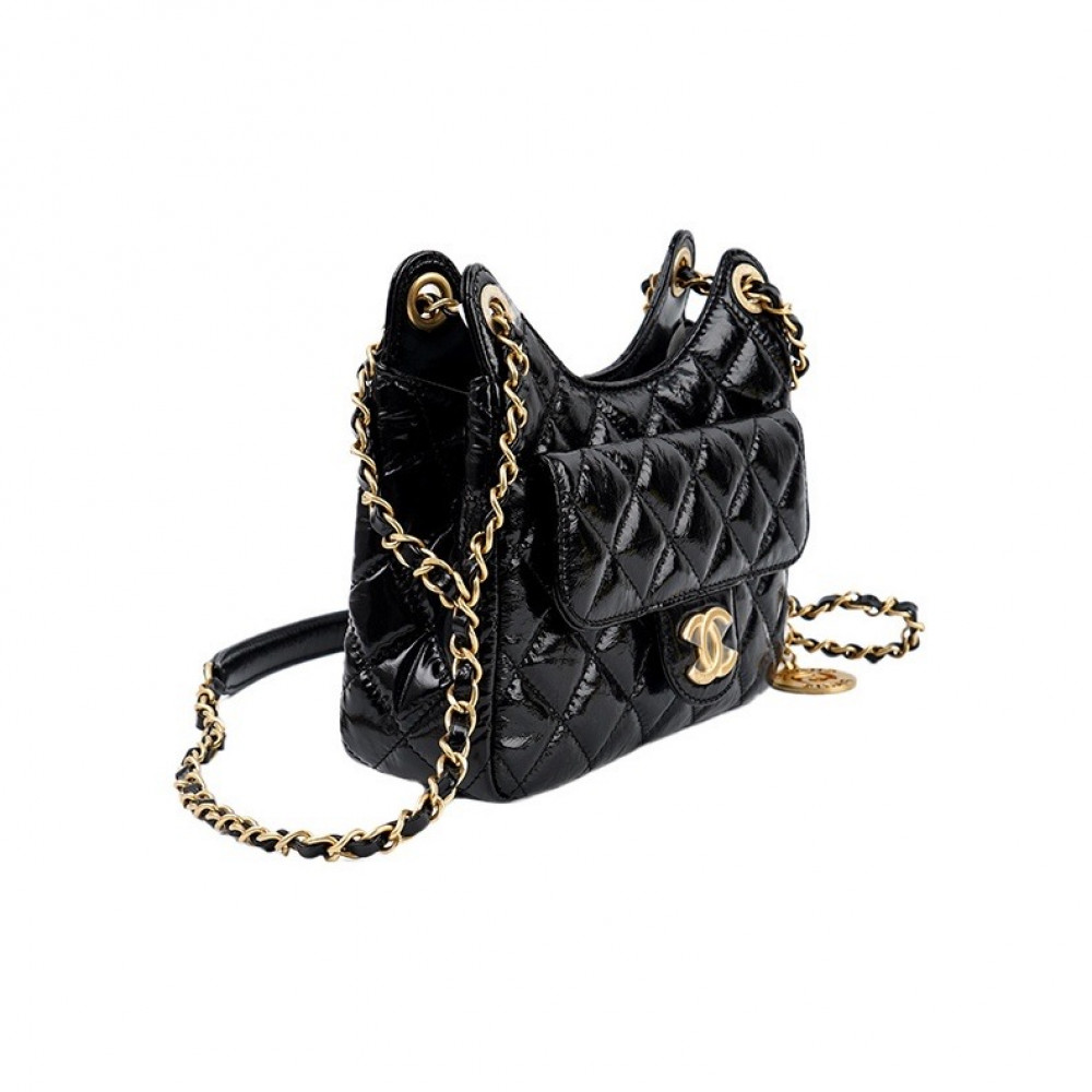 Chanel Shiny Crumpled Calfskin Hobo Handbag