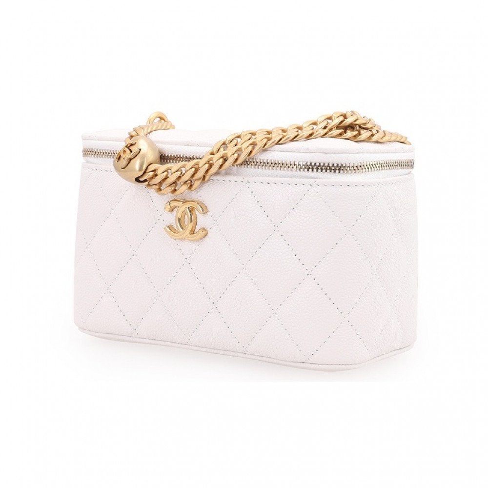 Chanel 23P Long Box With Chain White