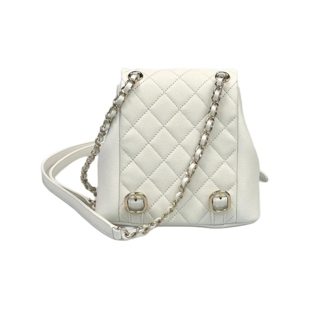Chanel Grained Calfskin Backpack White