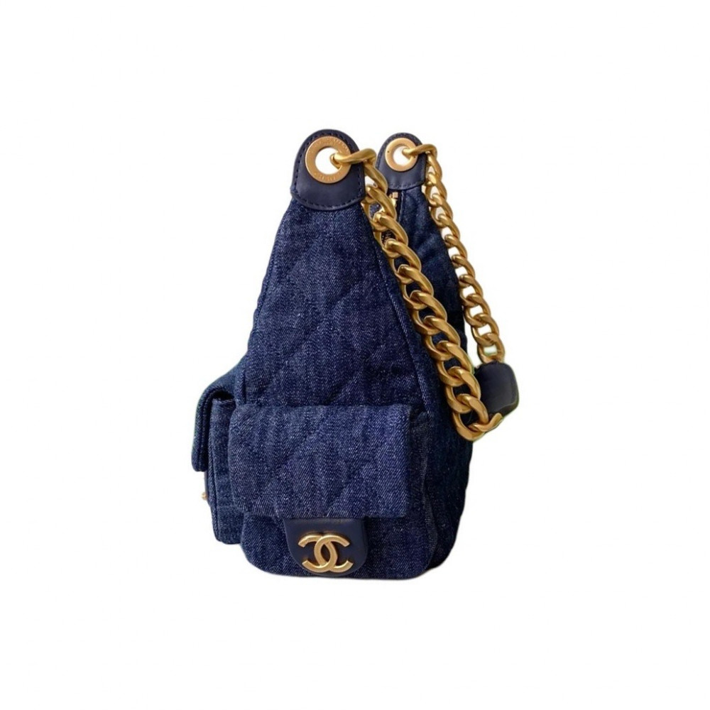 Chanel 25Cwashed Denim Hobo Bag Dark Blue