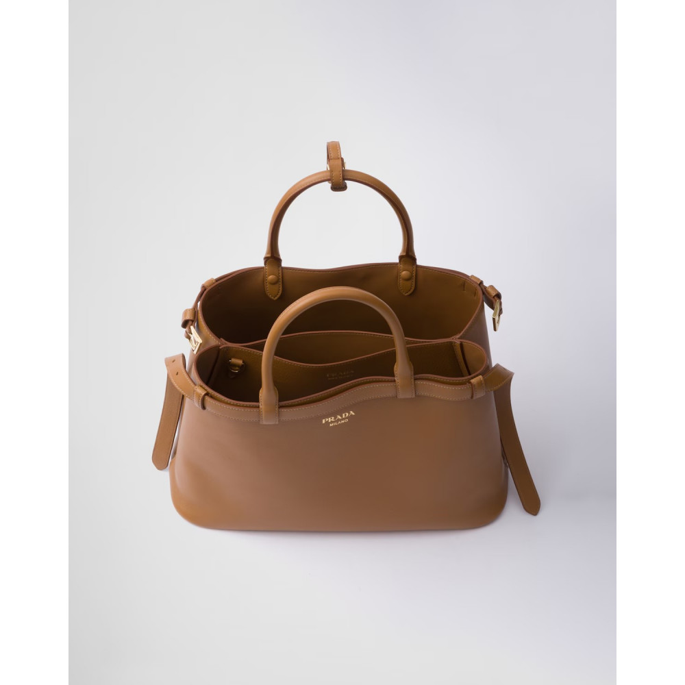 Prada Buckle Medium Leather Double-Belted Handbag