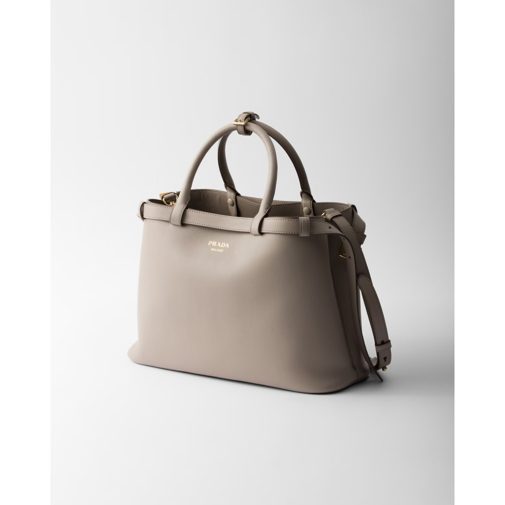 Prada Buckle Medium Leather Double-Belted Handbag