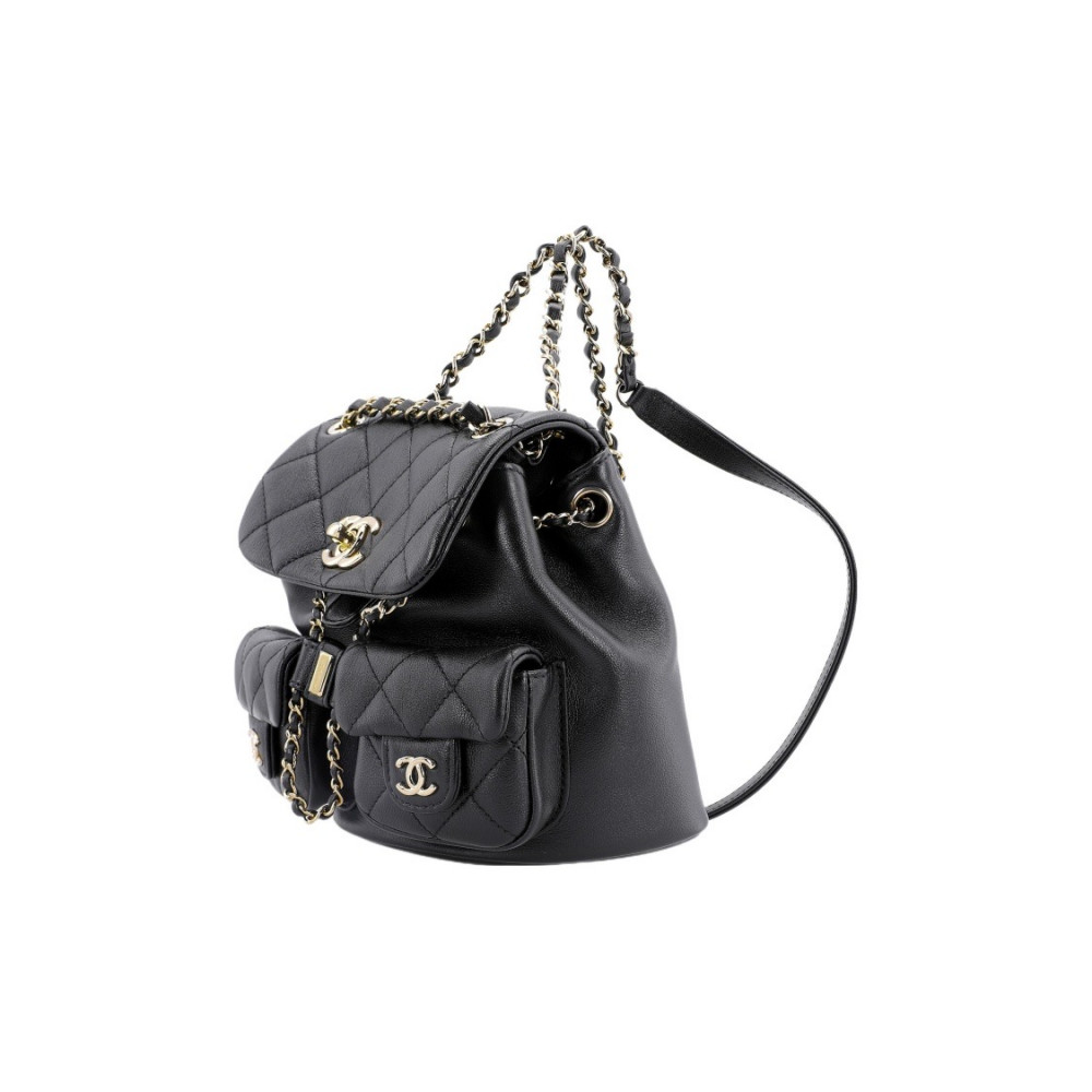 Chanel Grainer Shiny Calfskin Backpack  Black