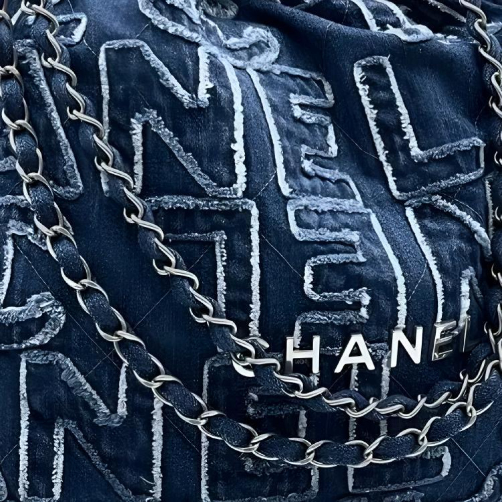 Chanel 22 Handbag Blue Denim