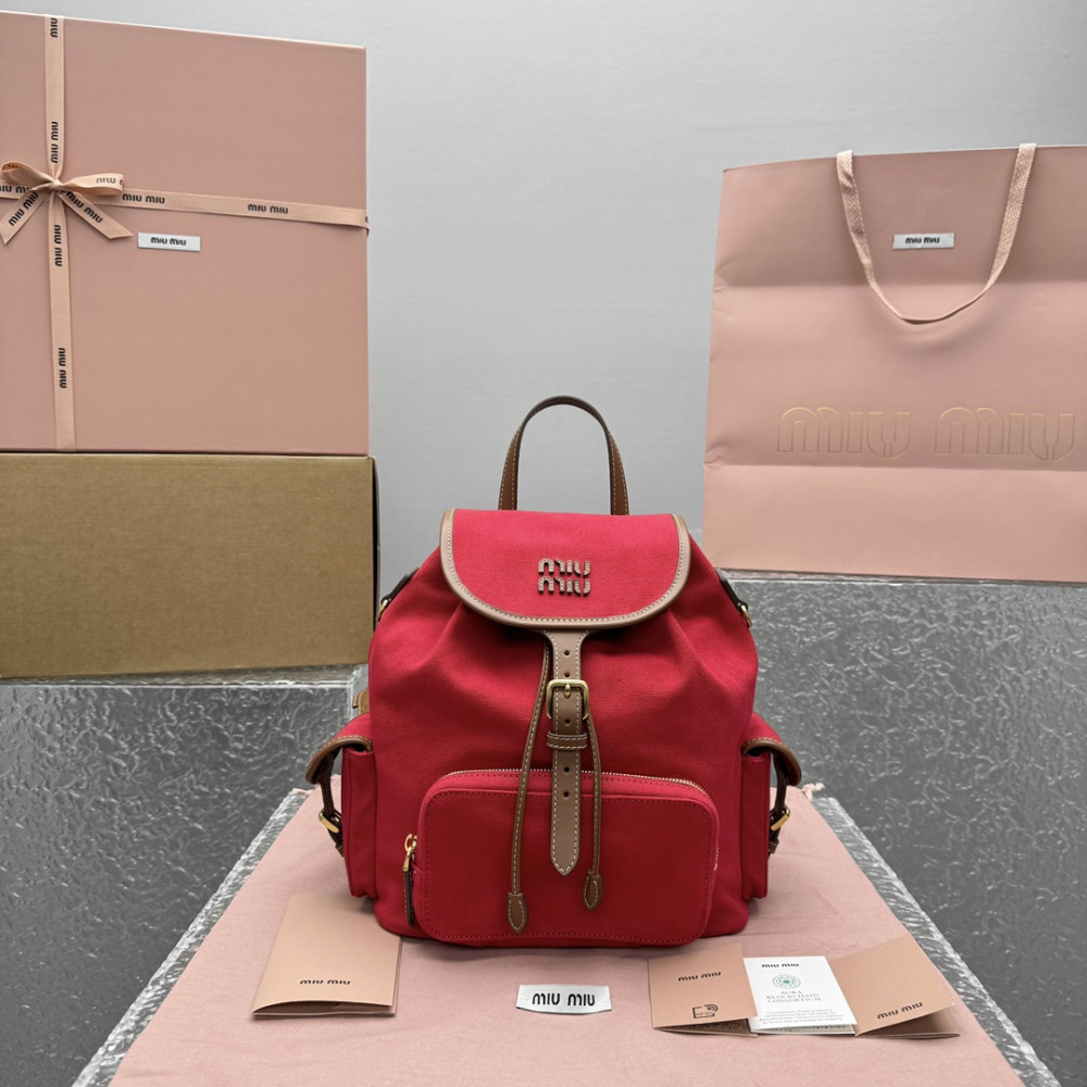 Miumiu Canvas And Leather Backpack Large