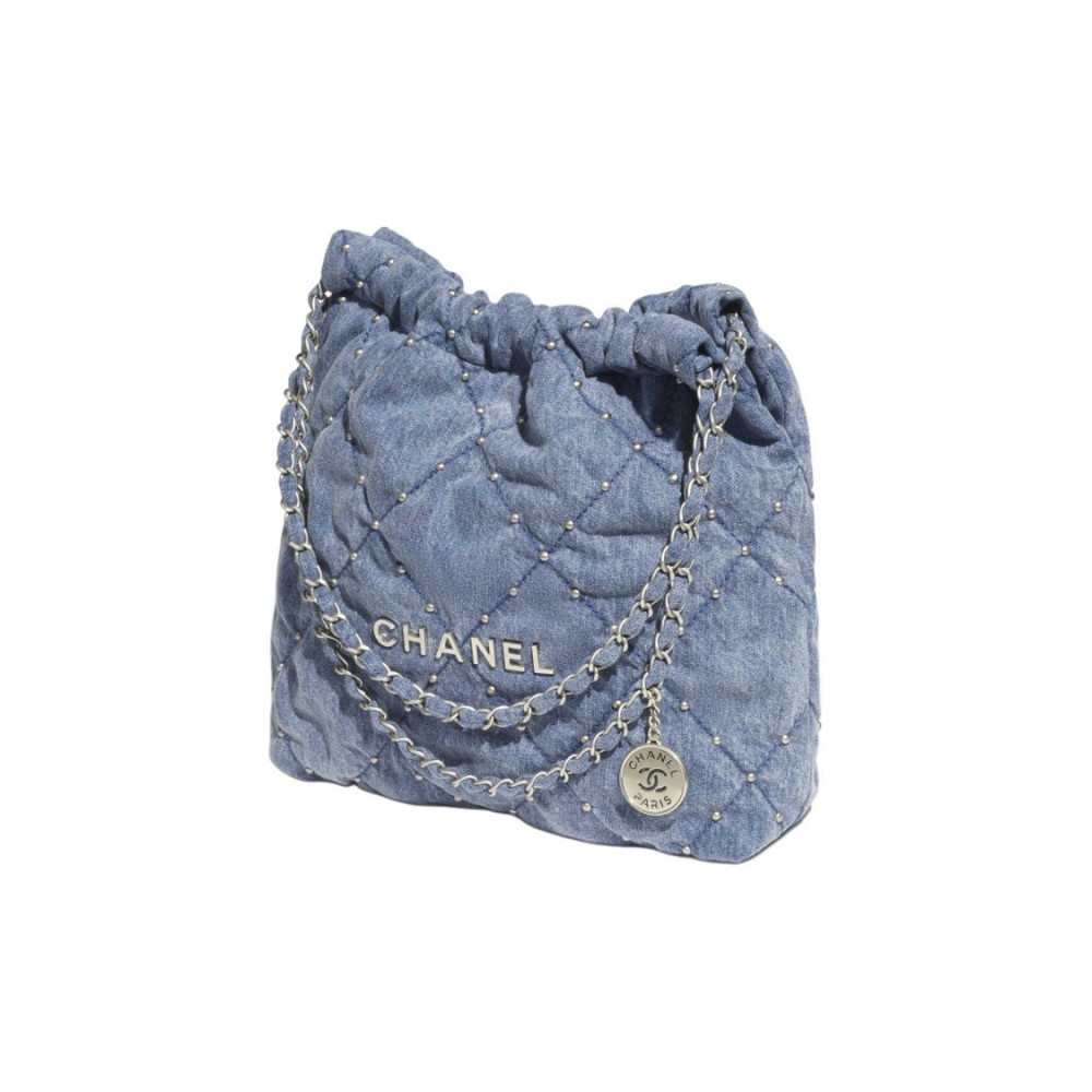 24S Chanel 22 Handbag Denim With Rivet 