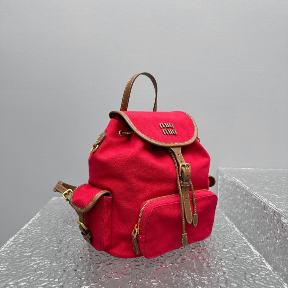 Miumiu Canvas And Leather Backpack Large