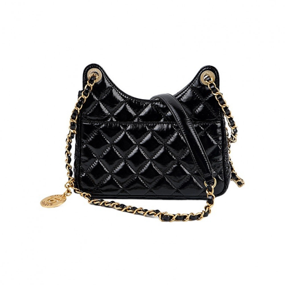 Chanel Shiny Crumpled Calfskin Hobo Handbag