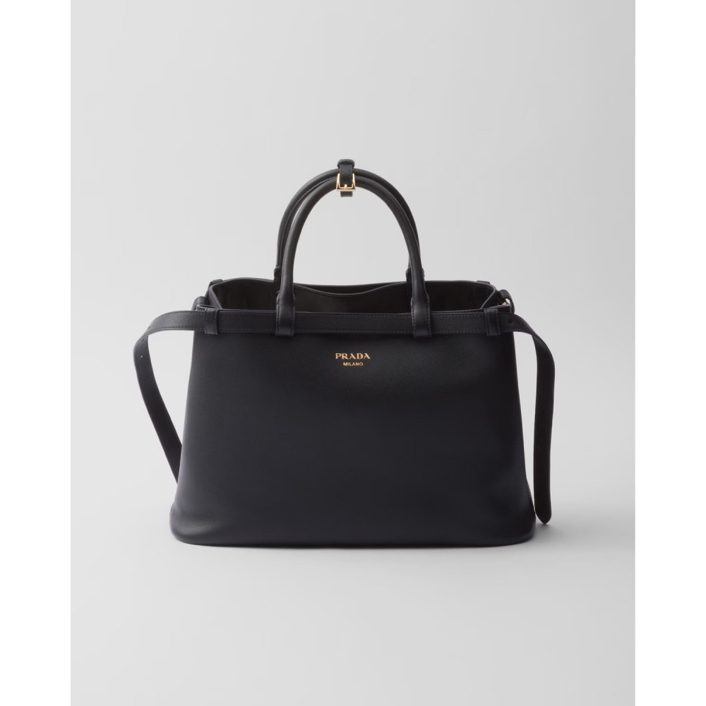 Prada Buckle Medium Leather Double-Belted Handbag