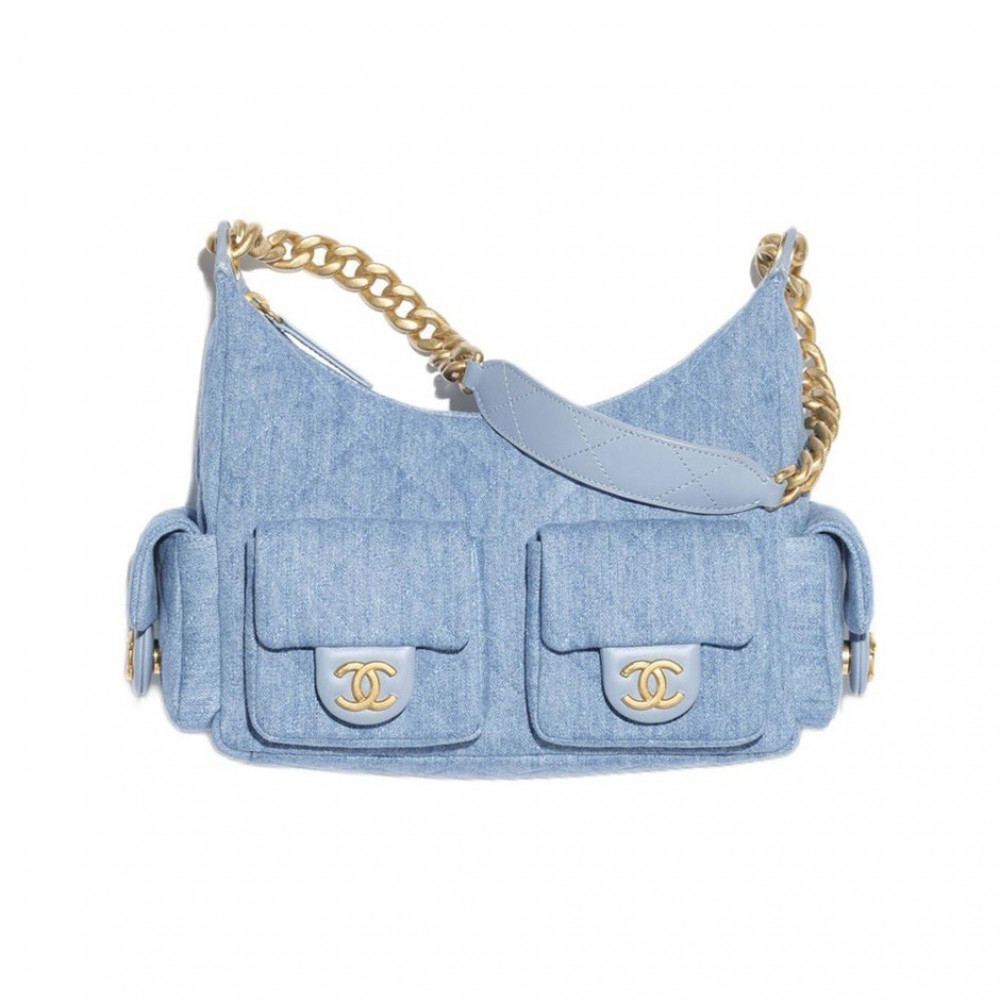 Chanel 25C Washed Denim Hobo Bag Blue