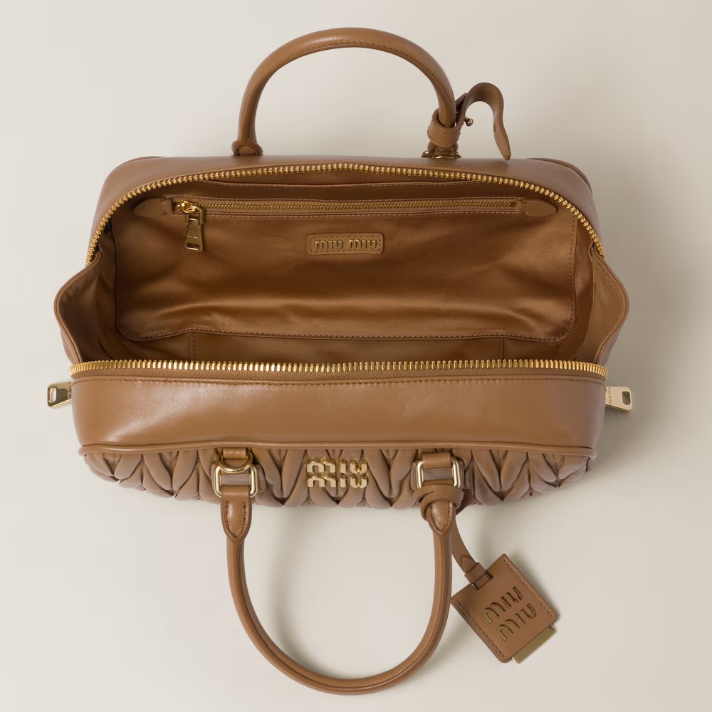 Arcadie Matelassé Large Soft Lamb Leather Handbag Caramel Color