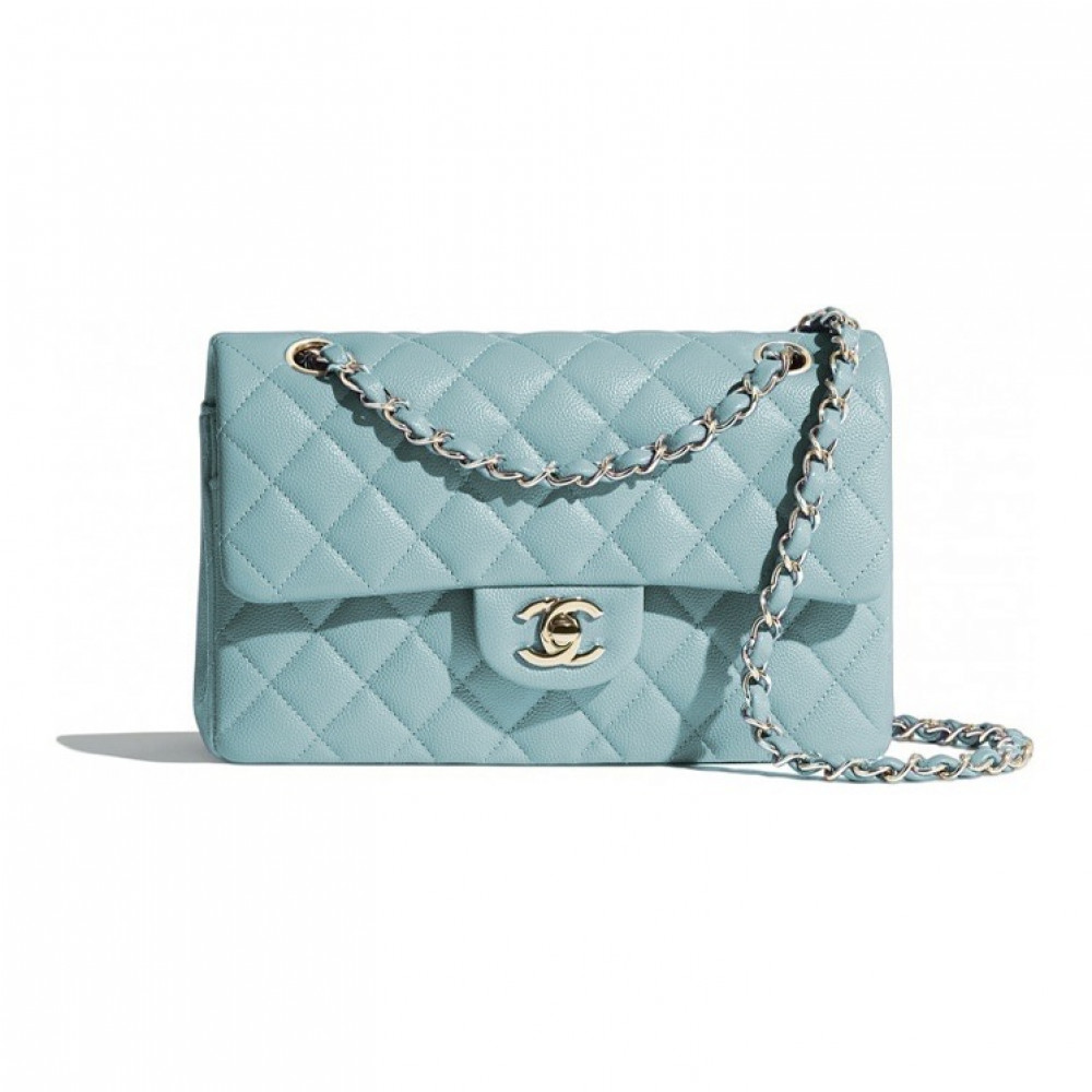 Chanel Grained Calfskin Classic Handbag Bule
