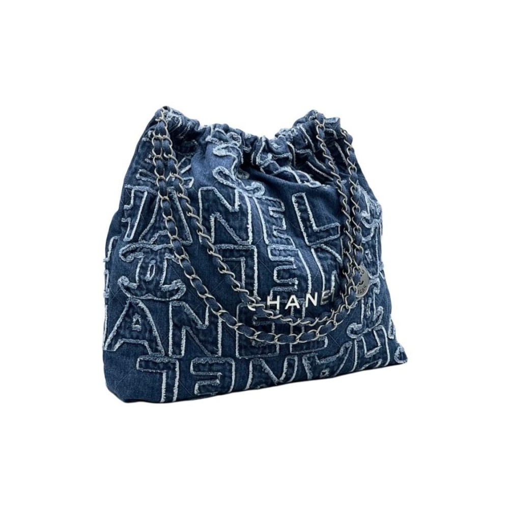 Chanel 22 Handbag Blue Denim