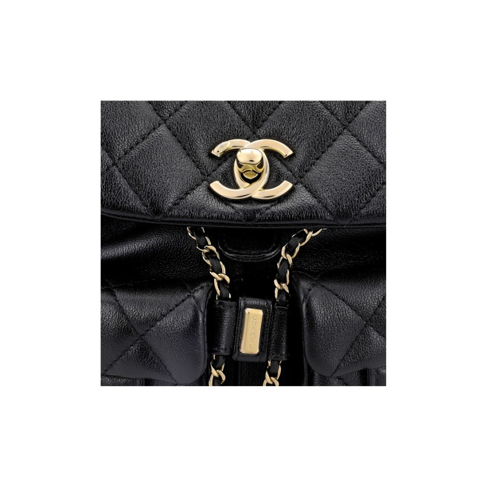 Chanel Grainer Shiny Calfskin Backpack  Black