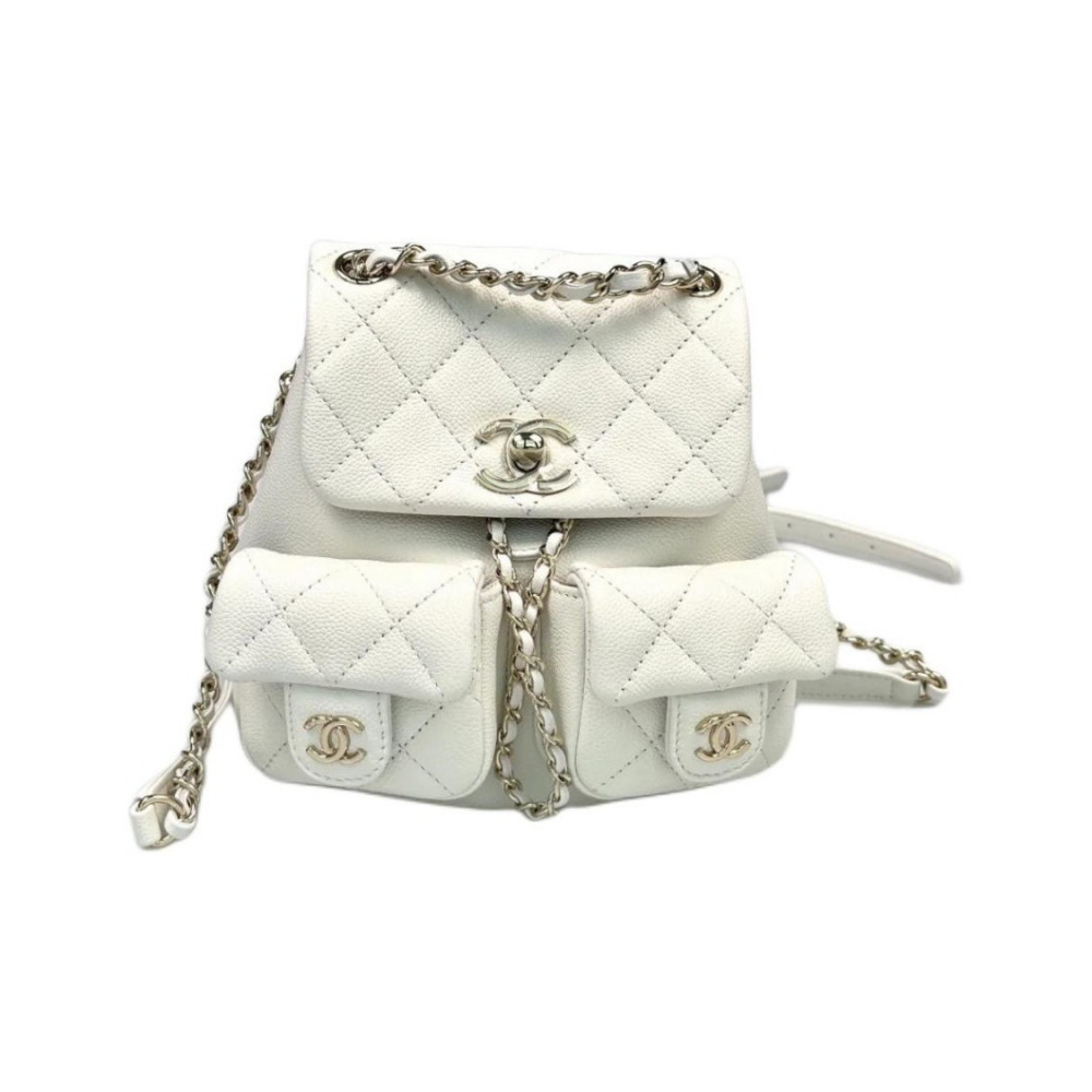 Chanel Grained Calfskin Backpack White