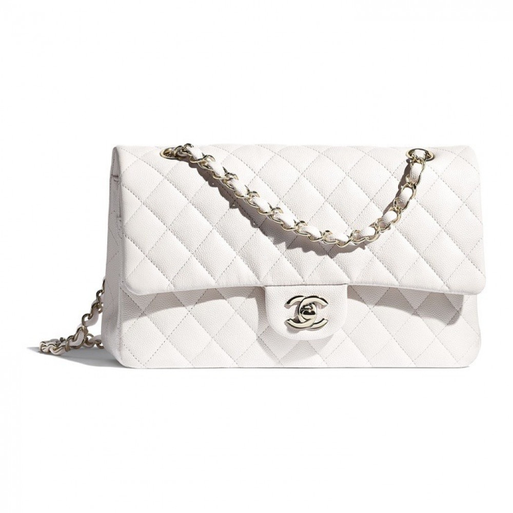 Chanel Grained Calfskin Classic Handbag White