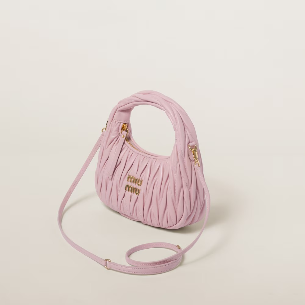 Wander Matelassé Soft Lamb Nappa Small Crescent Moon Bag Snow Pink