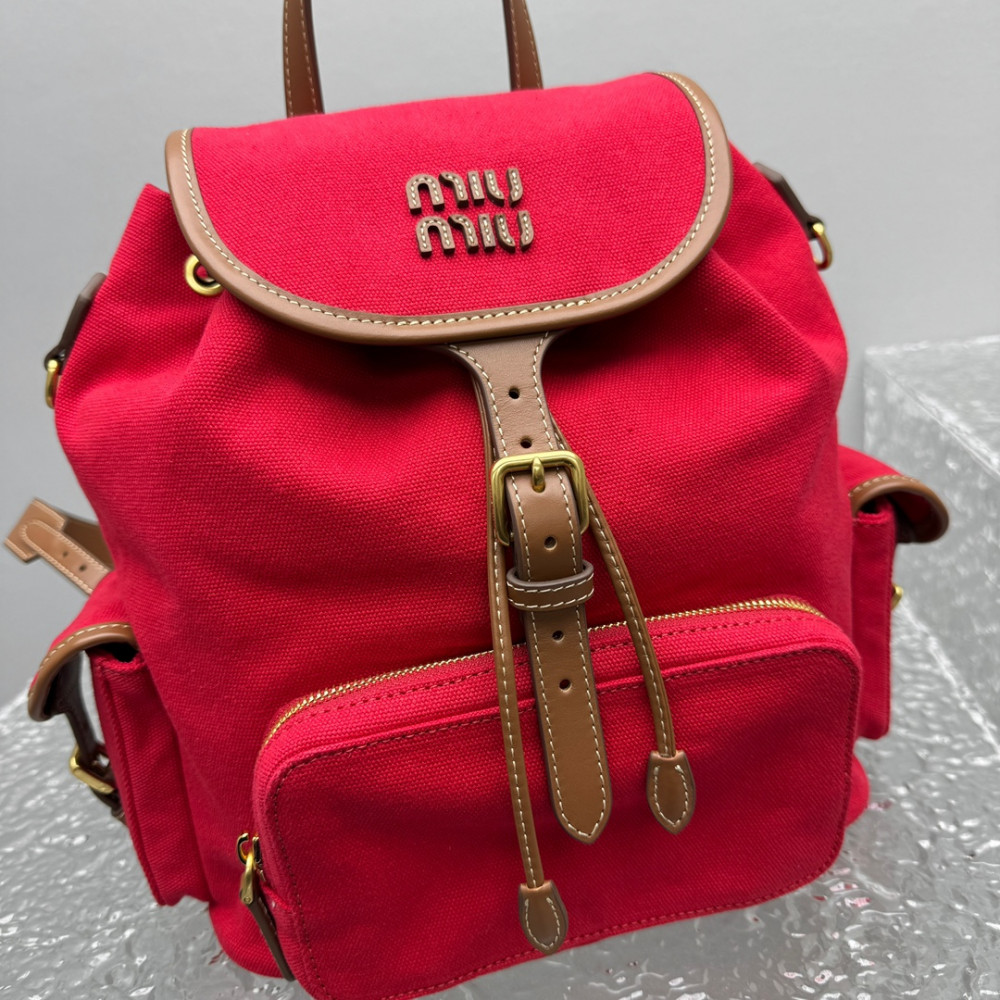 Miumiu Canvas And Leather Backpack Large