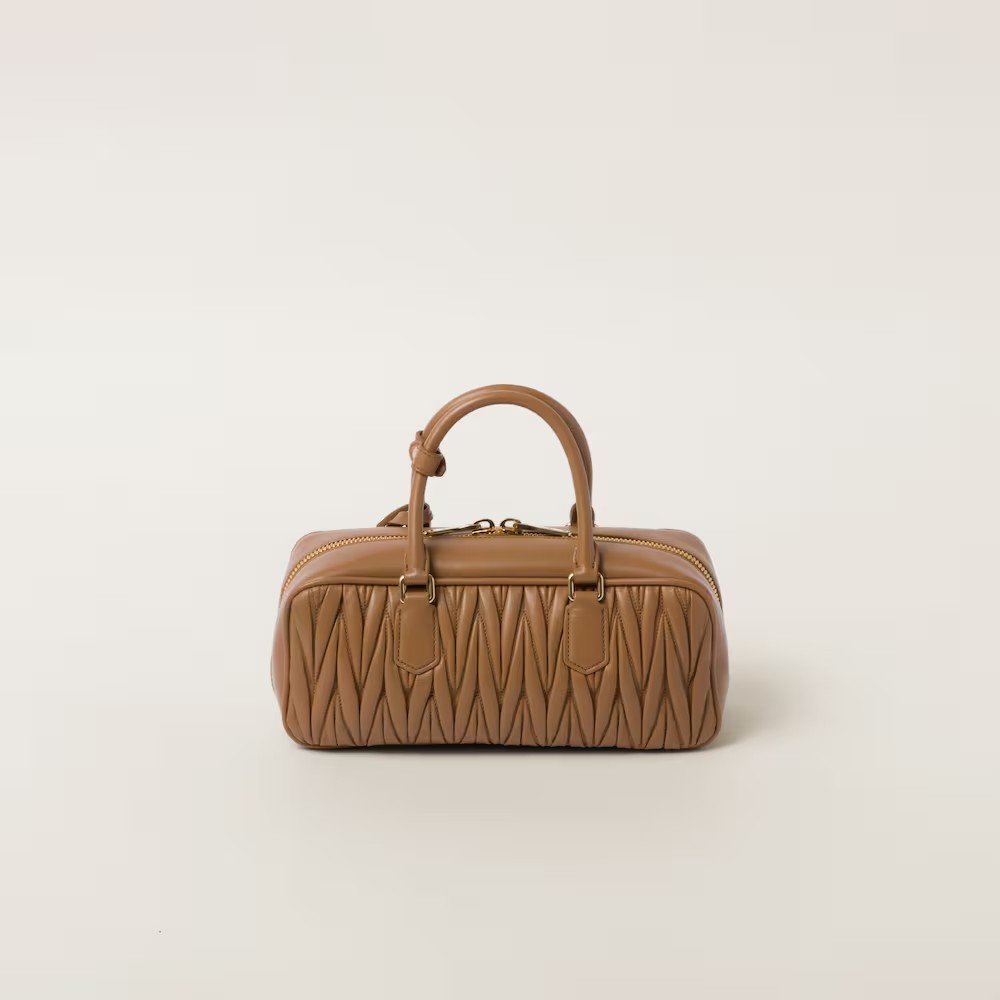 Arcadie Matelassé Large Soft Lamb Leather Handbag Caramel Color