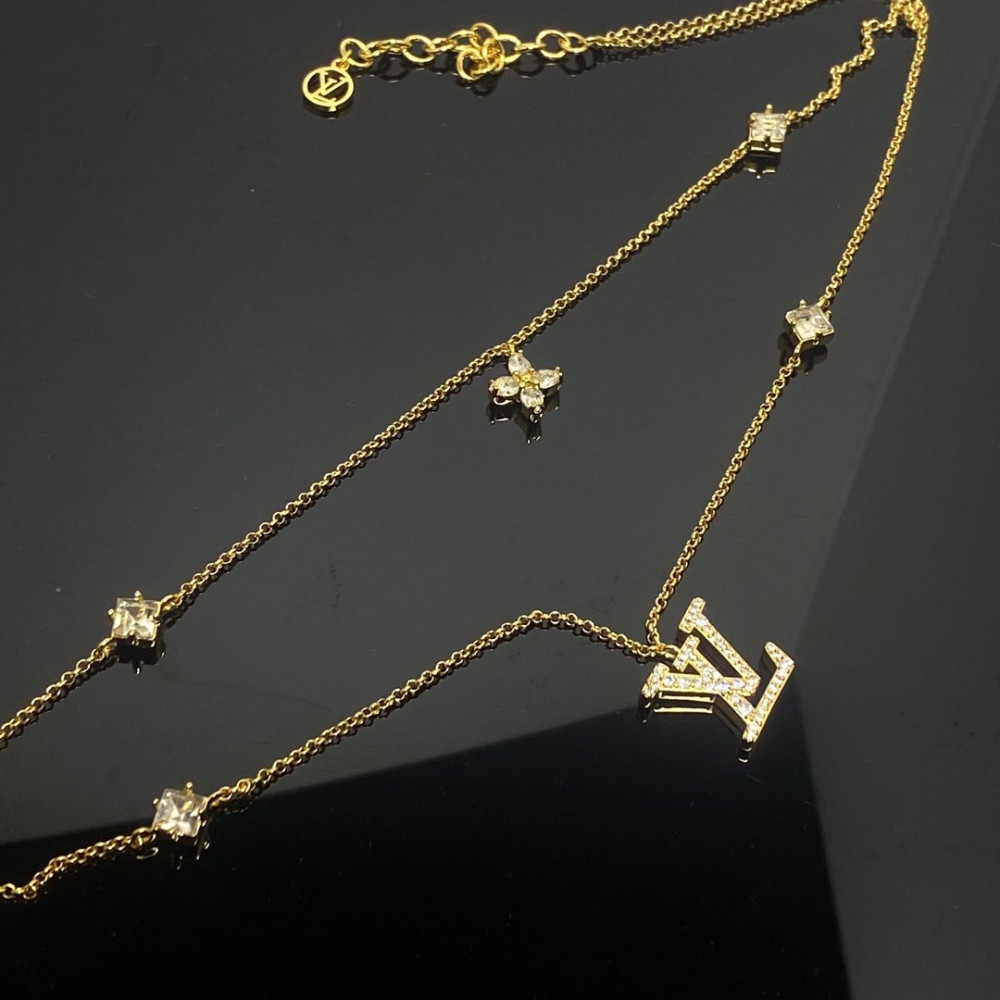 Lv Necklace, Loge And Flower, With Diamonds, Gold
