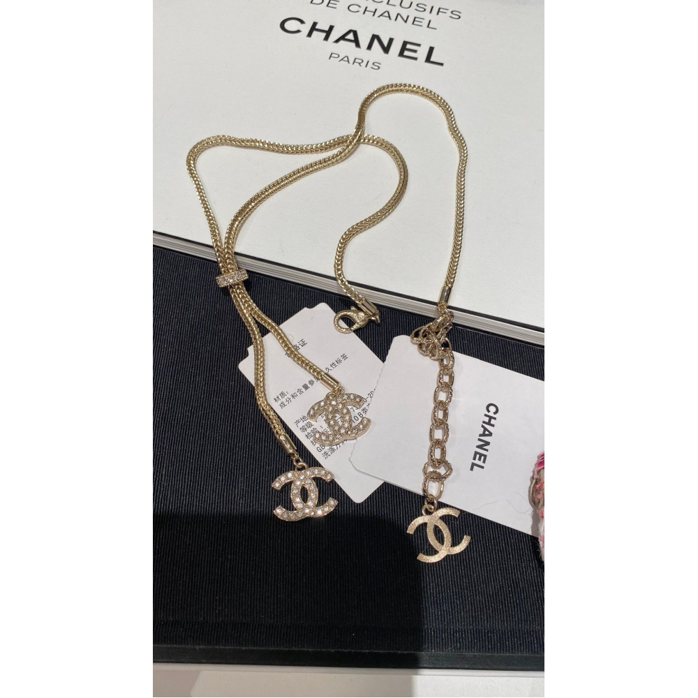 Chanel Necklace, Double Logo, With Diamonds, Top Quality