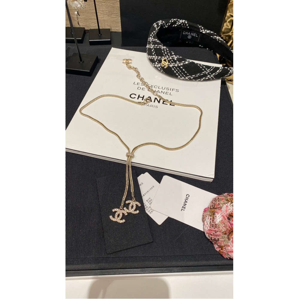 Chanel Necklace, Double Logo, With Diamonds, Top Quality