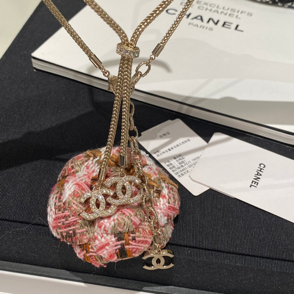 Chanel Necklace, Double Logo, With Diamonds, Top Quality