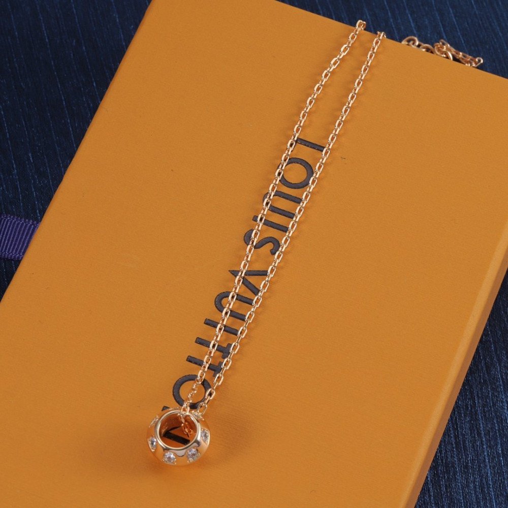 Lv Necklace, Round With Diamonds, Gold Rose Gold, Silver Lv Necklace, Round With Diamonds, Gold Rose Gold, Silver